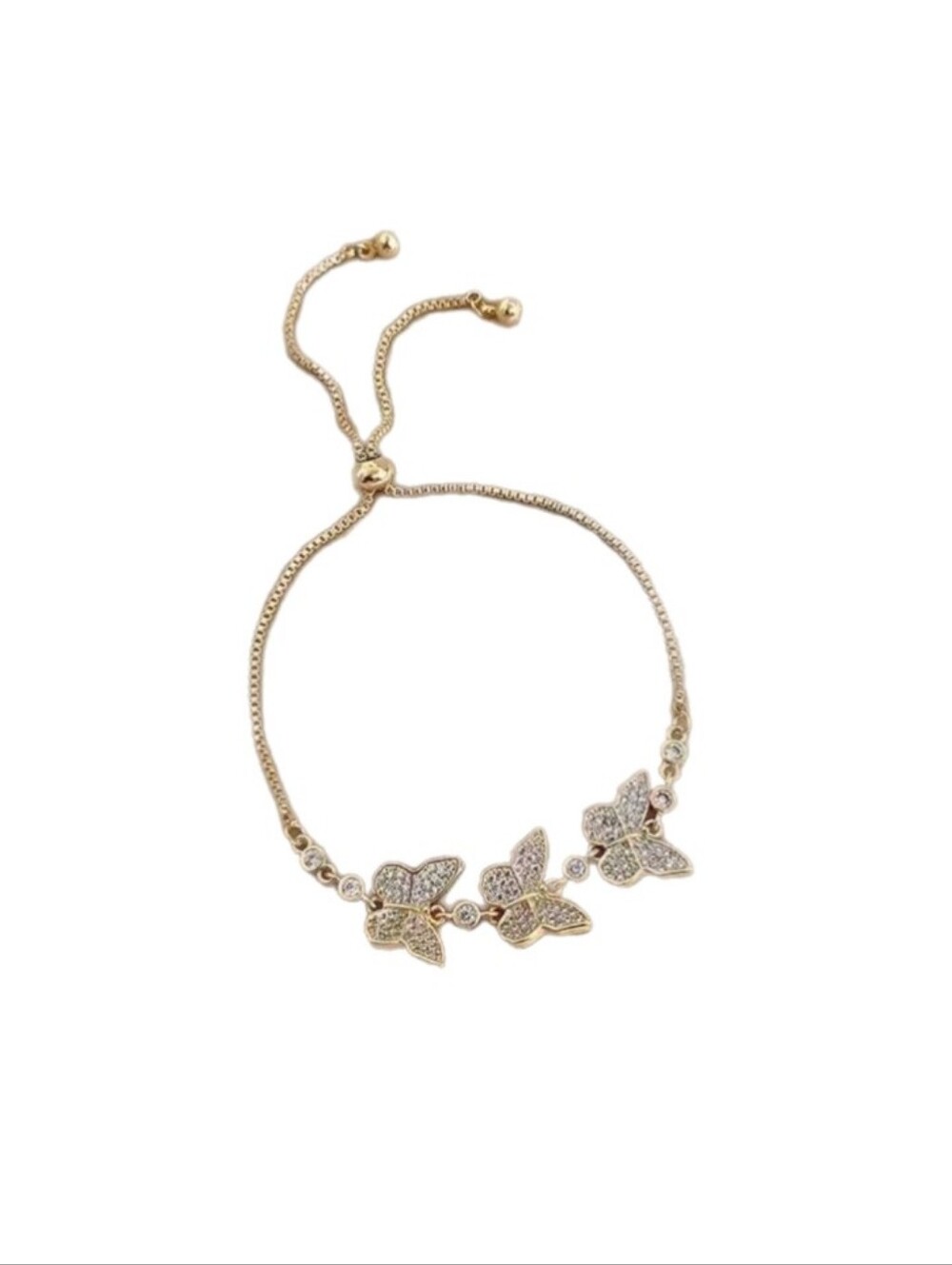 Gold Butterfly Bolo Bracelet Sparkle Crystal Charm